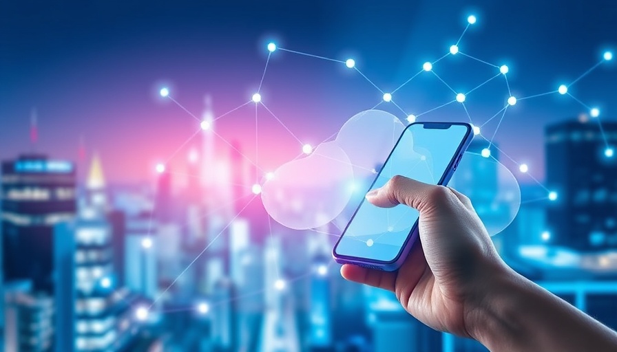 Digital network graphic with smartphone and cityscape, symbolizing Couchbase acquisition