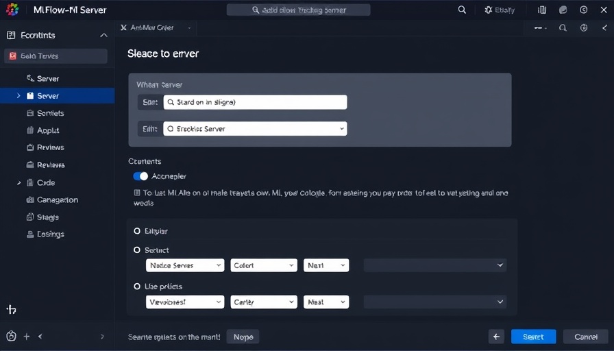 MLflow tracking server creation UI, SageMaker, dark theme.