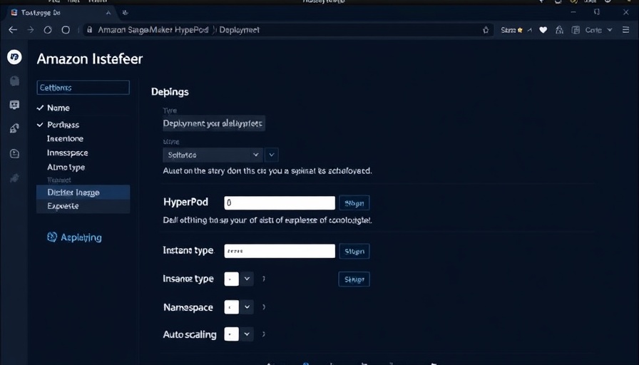Amazon SageMaker HyperPod deployment interface in dark mode displaying various deployment settings.