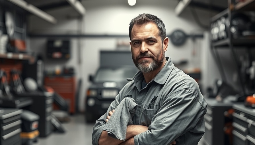 Mechanic in garage holding rag, related to auto dealers AAA awards.