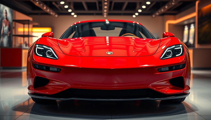 Luxury car investments in Dubai showroom with red sports car.
