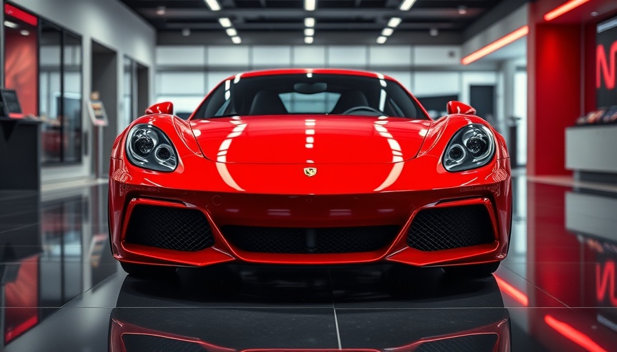 Luxury car investments: sleek red sports car in showroom.