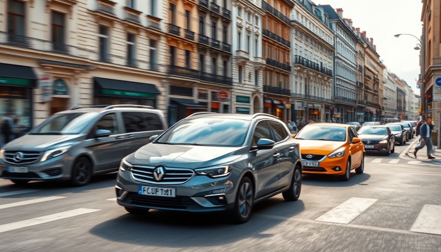 Cars in European city intersection, Chinese automakers gain market share.