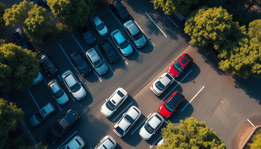 Aerial view of cars in a parking lot indicating originations down 1.7%