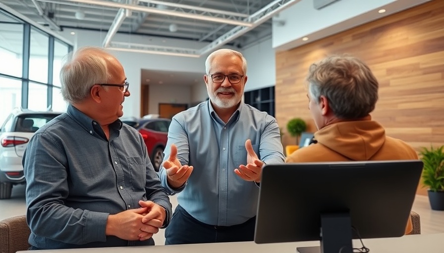 Online meeting about a car service center with showroom background.