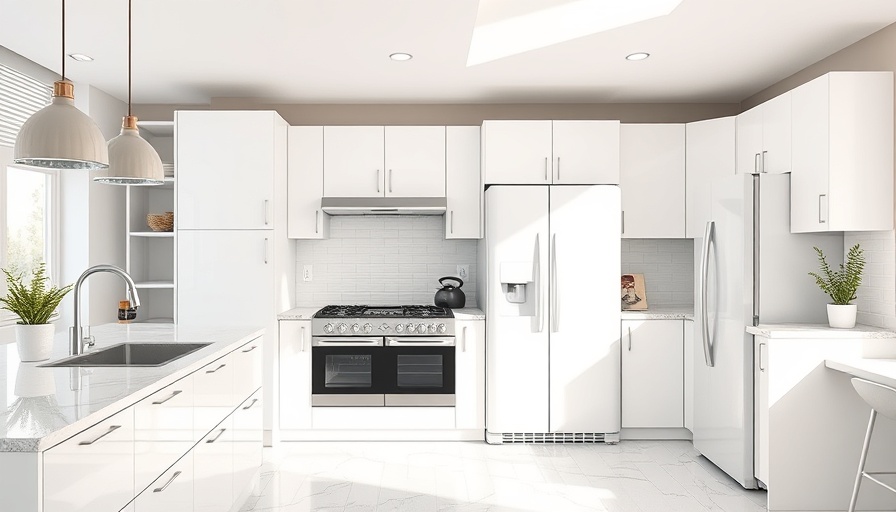 Trendy kitchen with durable white goods, modern appliances.