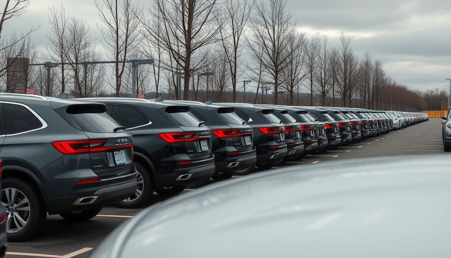 Line of SUVs parked in lot, depicting high-income auto consumers default risk.