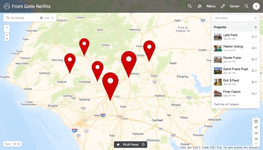 Map interface for geospatial analysis with Amazon Bedrock showing property markers.