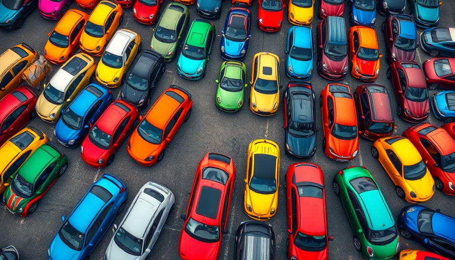 Colorful parked cars in a lot, related to OCCU auto loans.