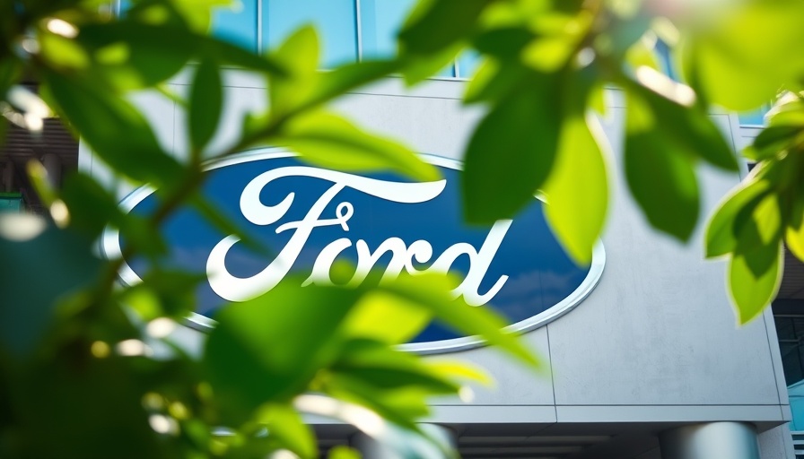 Ford logo behind green leaves, symbolizing Ford Credit funding plan.