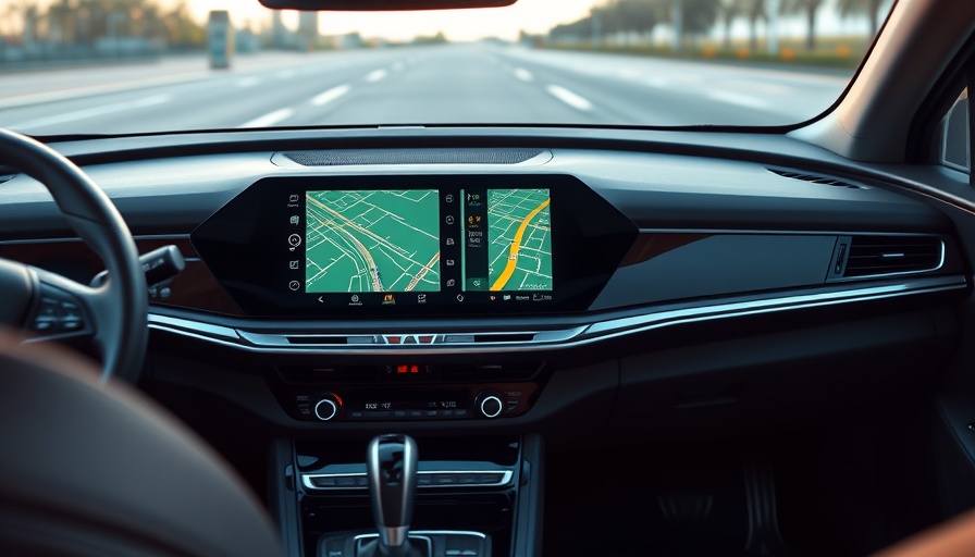 Modern car dashboard showcasing AI in automotive technology with a navigation display.