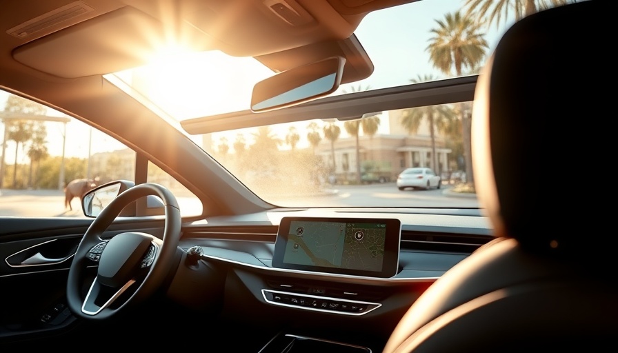 Modern car with AI navigation system in a sunlit interior.