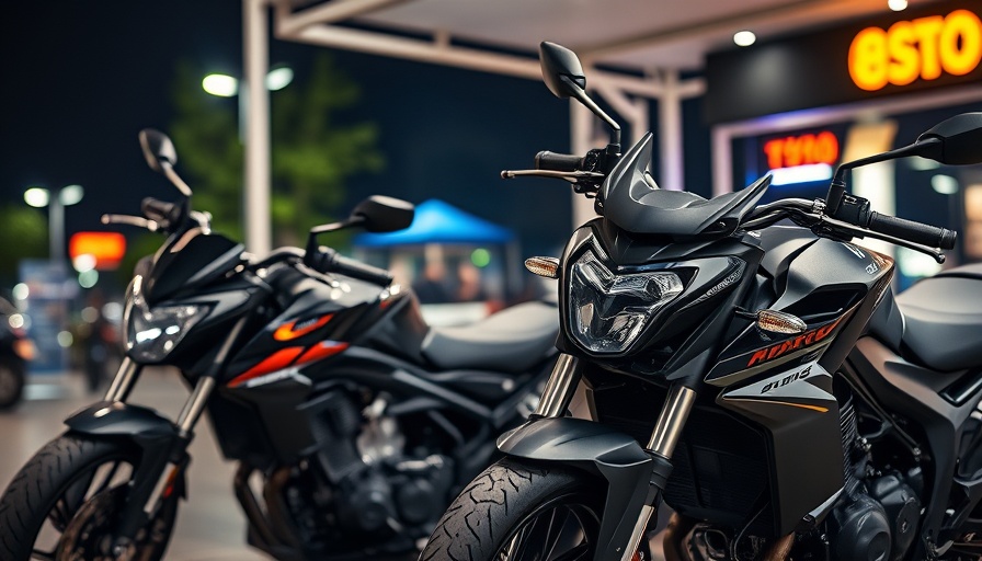 Row of parked motorcycles in a dealership, emphasizing incentives and rebates.
