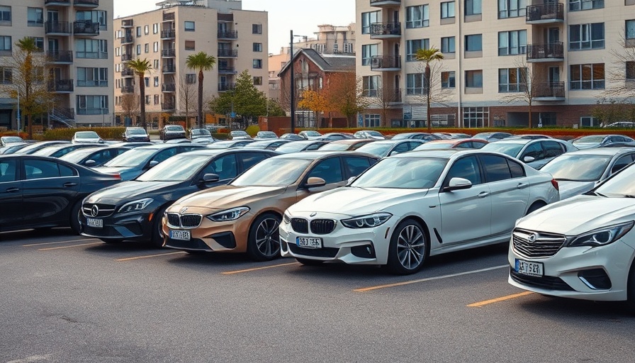 Various cars parked in urban lot, illustrating average auto insurance costs jump.