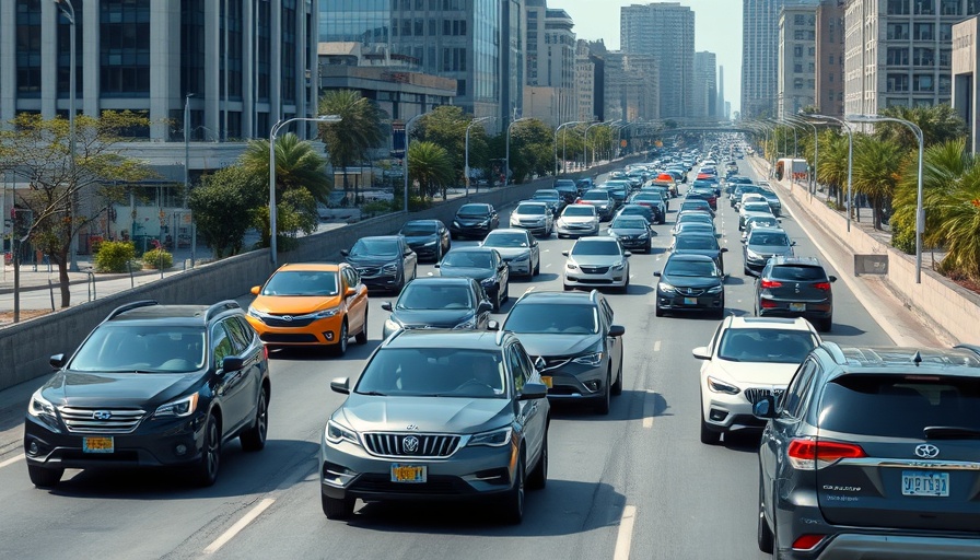 Heavy urban traffic showcasing diverse vehicles on a busy road.