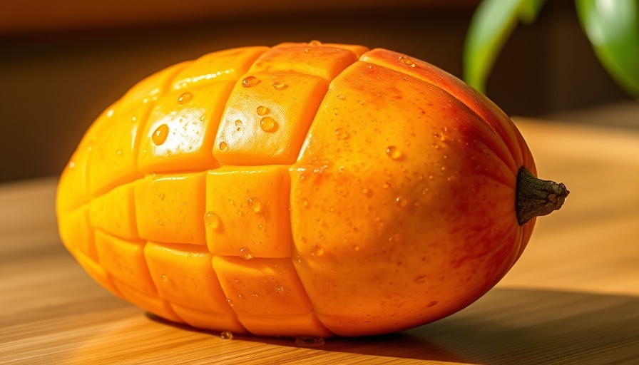 Fresh ripe mango for weight loss on a wooden table.