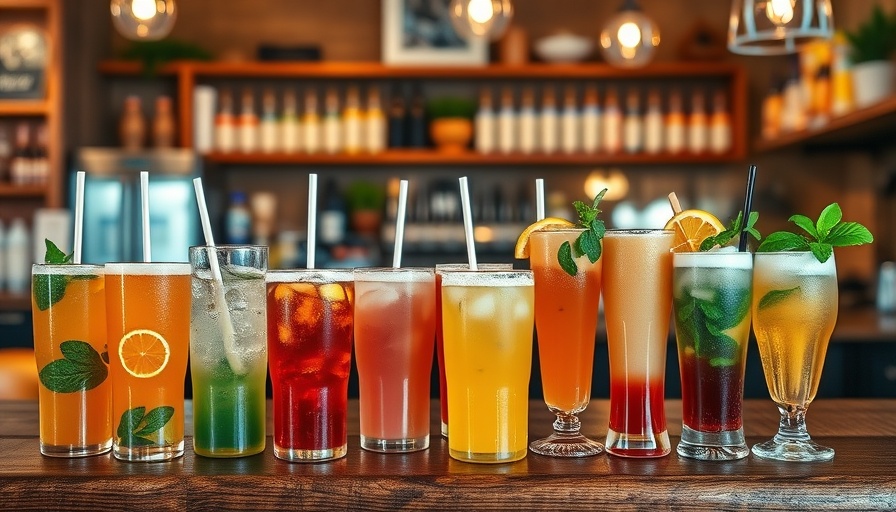 Array of colorful non-alcoholic beverages in a cozy café.