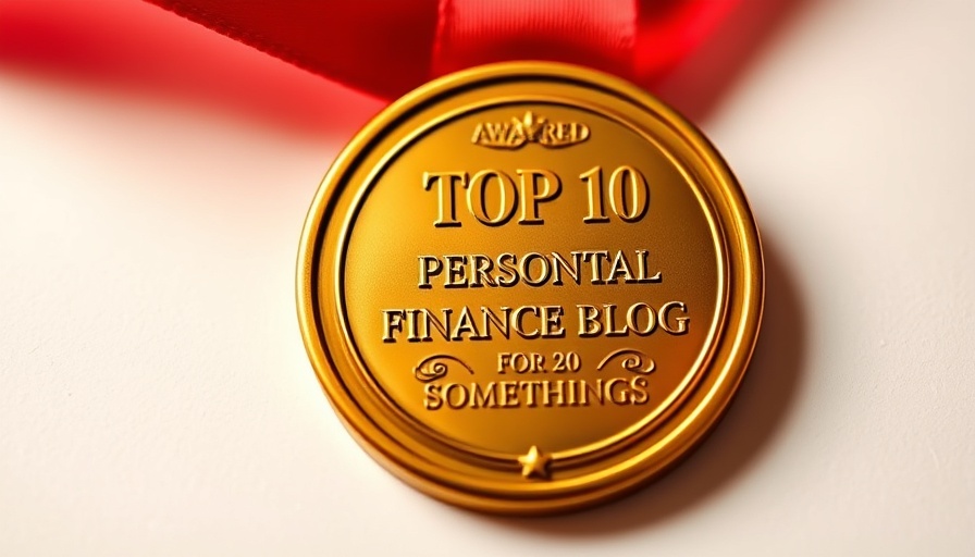 Golden award medal for top personal finance blog in red and white.