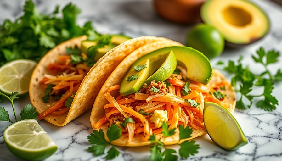 Healthy pulled pork tacos with avocado and cheese.