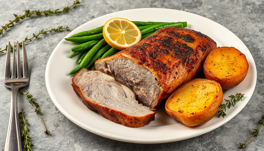 Healthy pork shoulder recipe with green beans and potatoes.