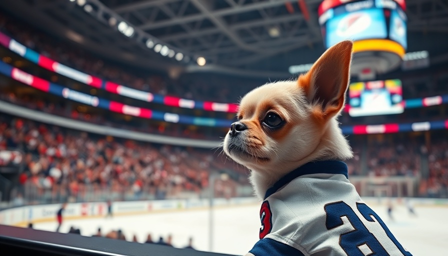 Dog enjoying hockey game at dog friendly event.