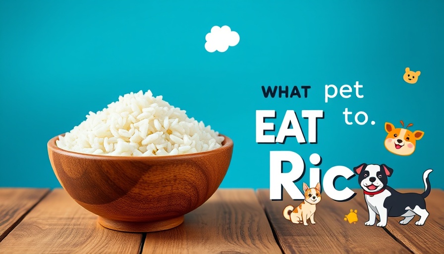 Can pets eat white rice? Vibrant graphic with rice bowl.
