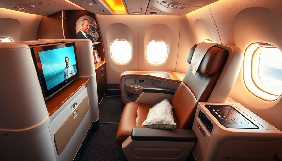 Luxurious Emirates first class suite with leather seat, elegant interior.