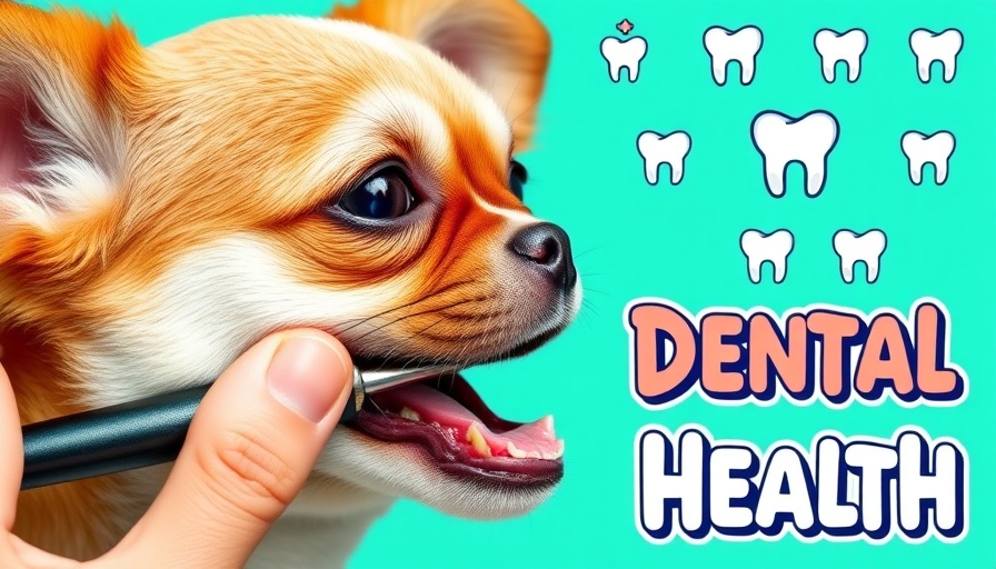 Pet dental health awareness graphic with dog examination.