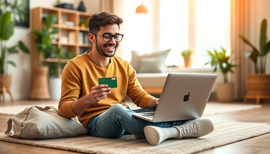 Young man buying airline points online with a credit card.