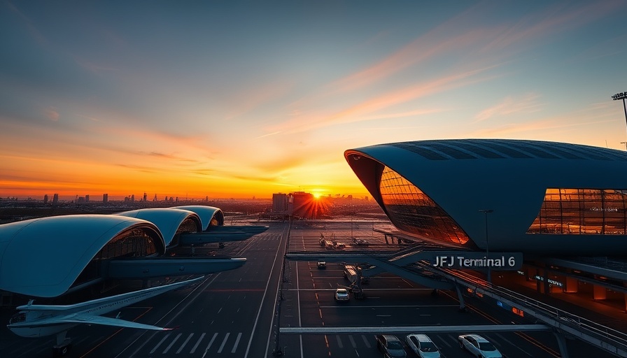 JFK Terminal 6 Opening during sunset with modern architecture.