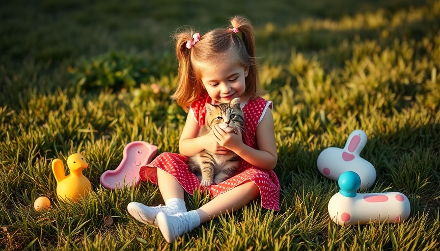 Girl with cat and dog outdoors - safety tips for kids and pets.