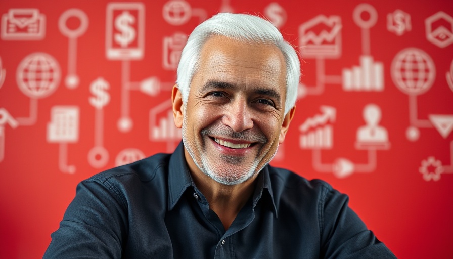 Older man posing with podcast theme, MoneyTalksNews background.