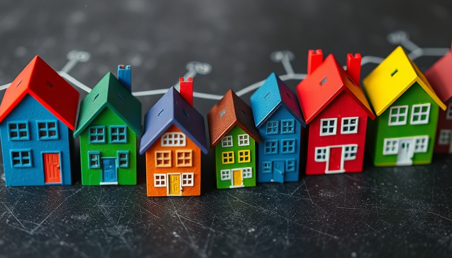 Colorful houses connected on dark background, symbolizing joining an HOA.