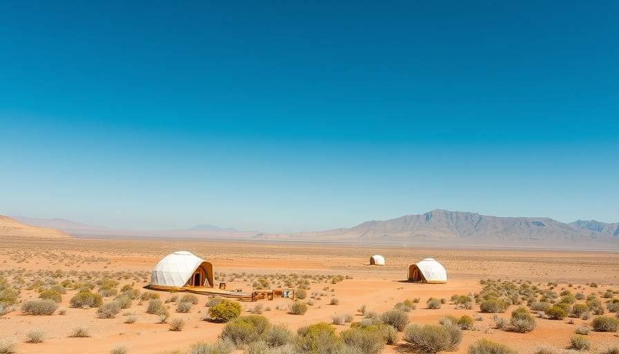 Geodesic glamping domes in desert near Grand Canyon; scenic atmosphere.