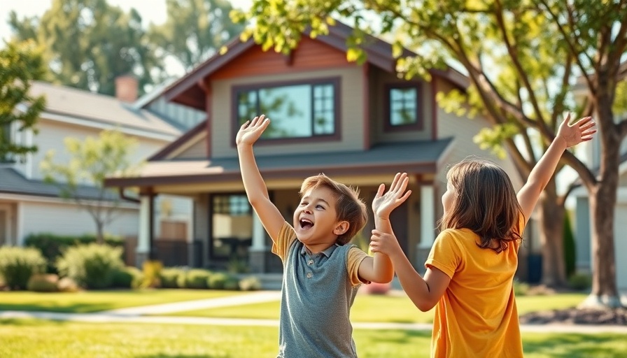 Family admiring new home, symbolizes buying a house out of state.