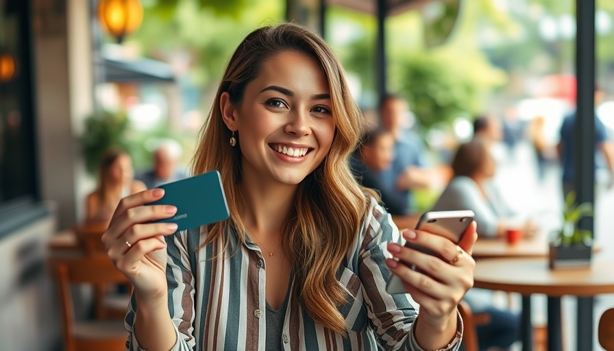 Woman making a payment with a credit card at a cafe.