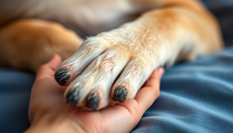 Human holding dog's paw, pet seizures signs and symptoms guide.