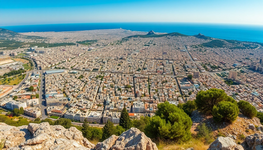 Expansive Athens cityscape view with the Aegean Sea in the background.