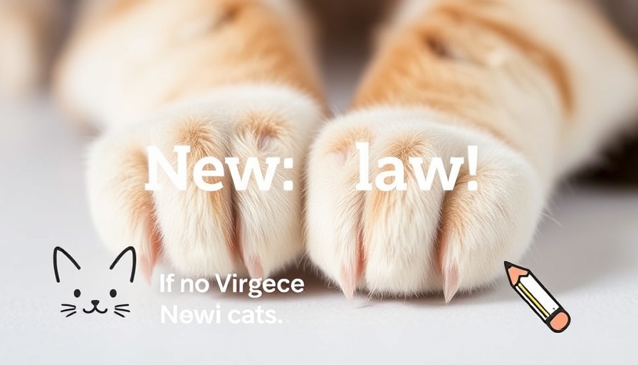 Cat declawing ban announcement with cat's paws and text.