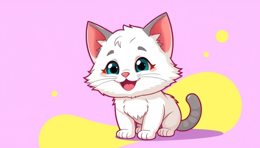 Illustrated kitten teething symptoms guide with playful kitten image