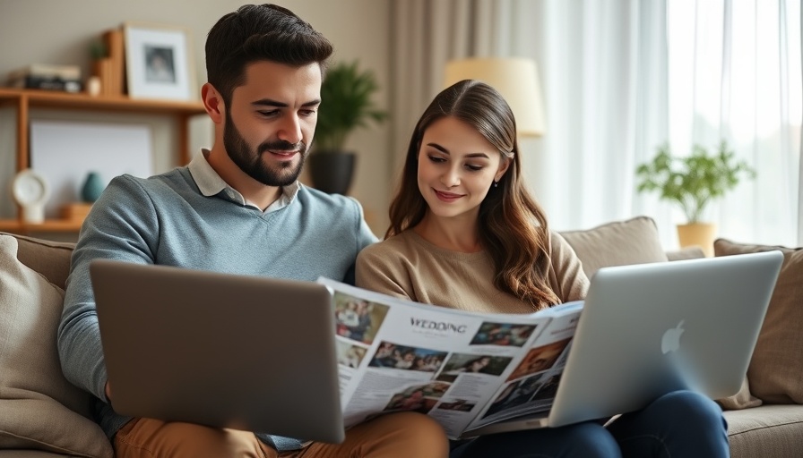 Young couple planning wedding with credit card strategies.