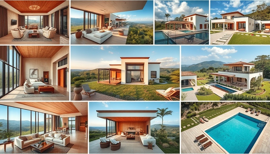 Luxurious villas to rent in Portugal collage with interiors and landscapes.
