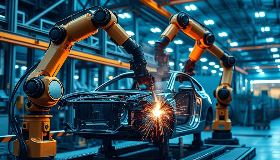 Robotic arms welding in a car factory, related to $50,000 new car price