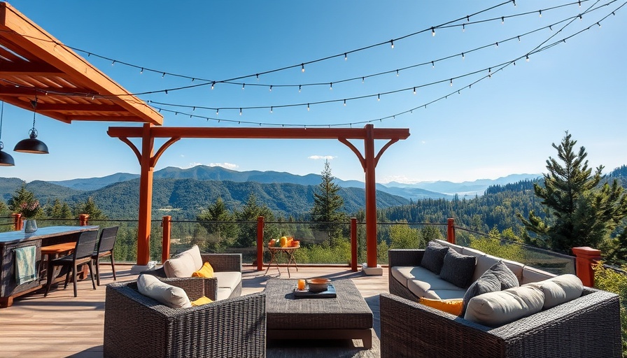 Scenic outdoor lounge with forest backdrop at a World of Hyatt location.
