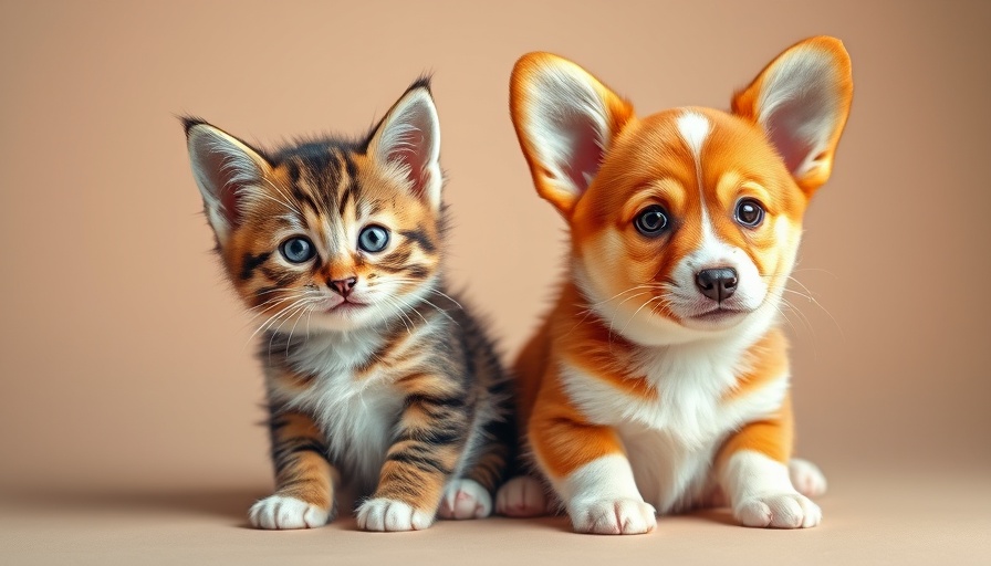 Happy corgi puppy and kitten with vibrant colors and text on mood and health.