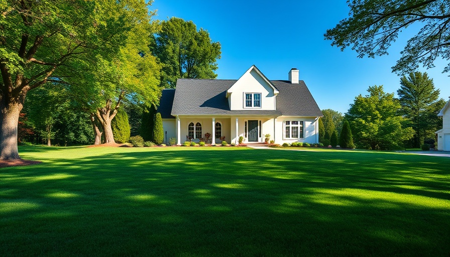 Modern suburban house with pristine lawn on a sunny day.