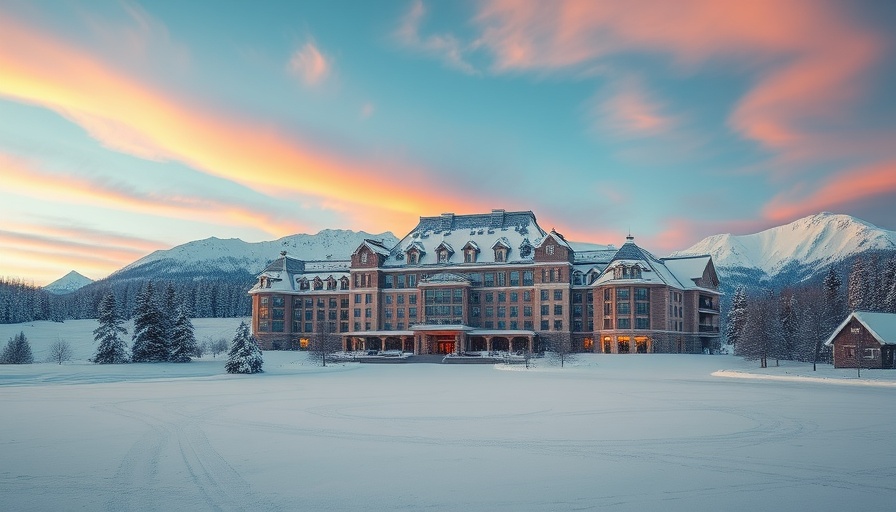 Snowy hotel nestled in serene winter mountains, a best place to visit in December.