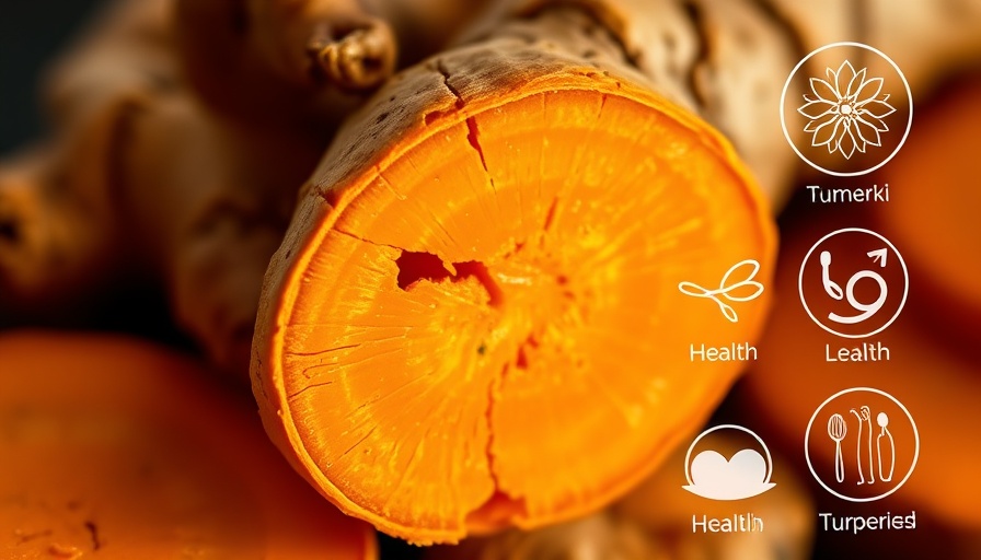 Turmeric root and health graphics promoting natural dog pain relief.