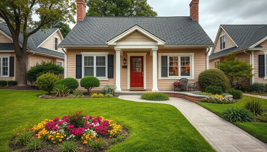 Charming suburban house with flower bed, relevant to selling house while on Medicaid.