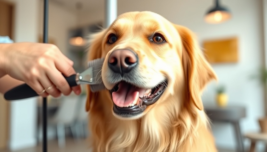 Golden Retriever enjoying brushing with grooming tips for pets in hot weather.